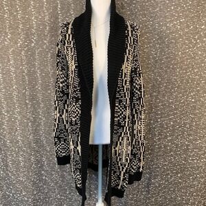 Talbots Black/White Cozy Aztec Knit Sweater Cardigan Heavyweight Women's‎ Large